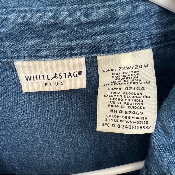 Vintage White Stag Denim Christmas Tree Embroidered‎ Shirt Women's 22W/24W Blue - Picture 3 of 5